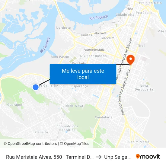 Rua Maristela Alves, 550 | Terminal De Felipe Camarão to Unp Salgado Filho map