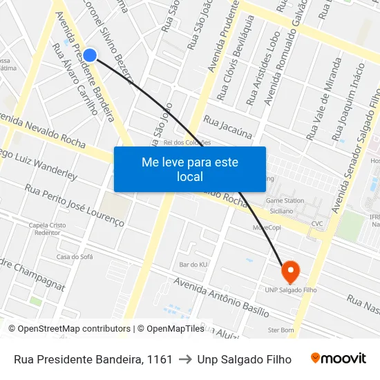Rua Presidente Bandeira, 1161 to Unp Salgado Filho map