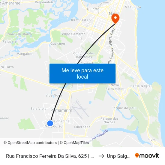 Rua Francisco Ferreira Da Silva, 625 | Terminal Rosa Dos Ventos to Unp Salgado Filho map