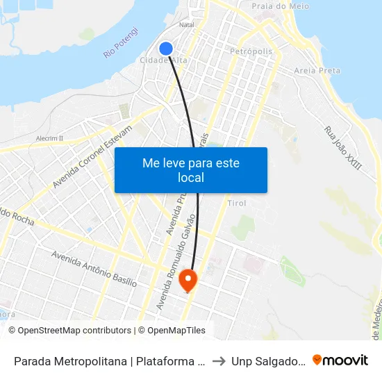 Parada Metropolitana | Plataforma Zona Norte to Unp Salgado Filho map