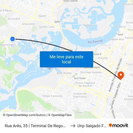 Rua Arês, 35 | Terminal De Regomoleiro to Unp Salgado Filho map