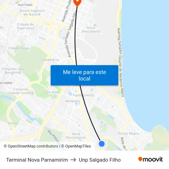 Terminal Nova Parnamirim to Unp Salgado Filho map