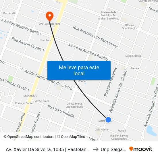 Av. Xavier Da Silveira, 1035 | Pastelanche Nova Descoberta to Unp Salgado Filho map