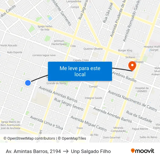 Av. Amintas Barros, 2194 to Unp Salgado Filho map