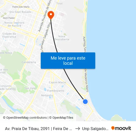 Av. Praia De Tibau, 2091 | Feira De Artesanato to Unp Salgado Filho map