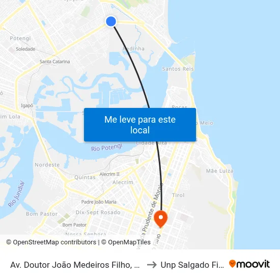 Av. Doutor João Medeiros Filho, 5755 to Unp Salgado Filho map