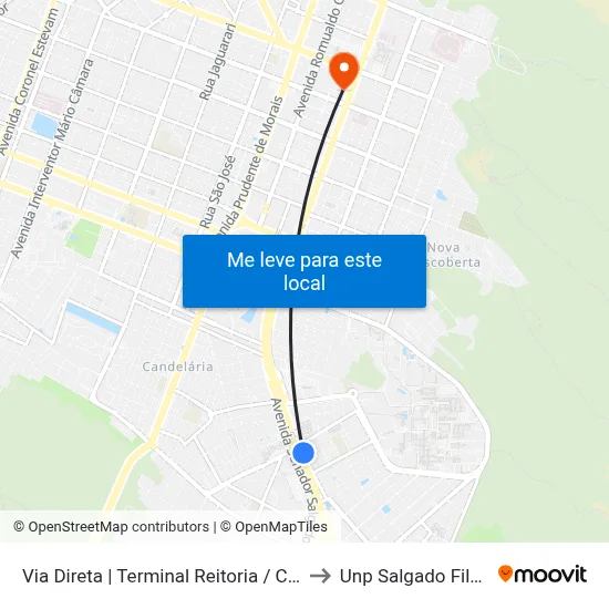 Via Direta | Terminal Reitoria / Cet to Unp Salgado Filho map