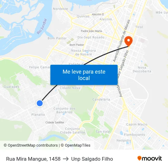 Rua Mira Mangue, 1458 to Unp Salgado Filho map