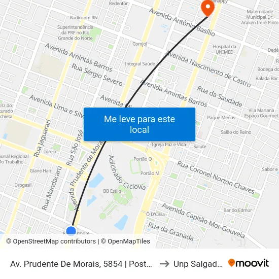 Av. Prudente De Morais, 5854 | Posto Ale Candelária to Unp Salgado Filho map