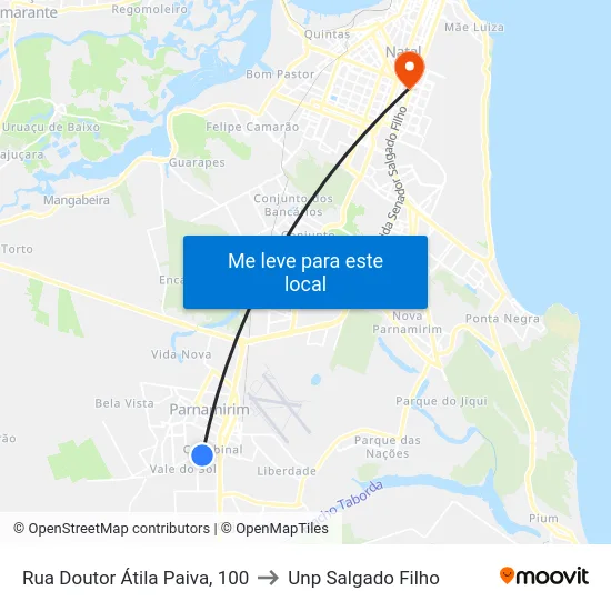 Rua Doutor Átila Paiva, 100 to Unp Salgado Filho map