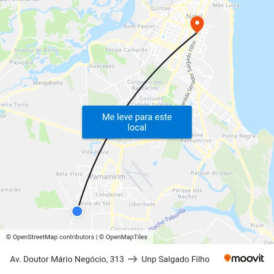 Av. Doutor Mário Negócio, 313 to Unp Salgado Filho map