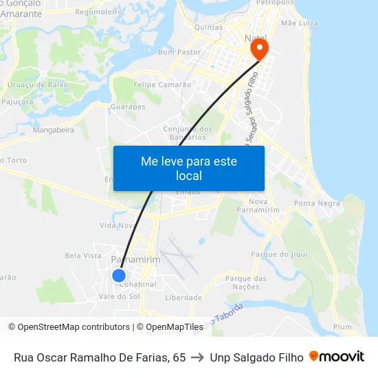 Rua Oscar Ramalho De Farias, 65 to Unp Salgado Filho map