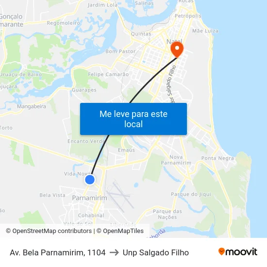 Av. Bela Parnamirim, 1104 to Unp Salgado Filho map
