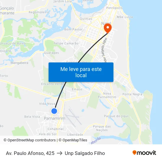 Av. Paulo Afonso, 425 to Unp Salgado Filho map