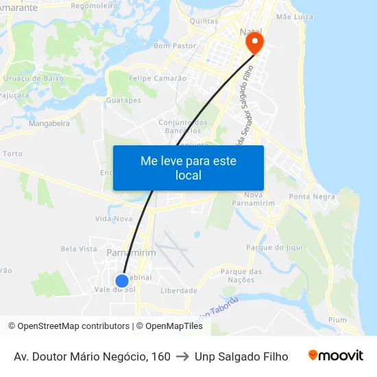 Av. Doutor Mário Negócio, 160 to Unp Salgado Filho map