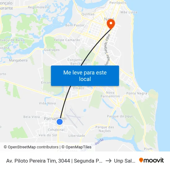 Av. Piloto Pereira Tim, 3044 | Segunda Passarela / Mar Vermelho Distribuidora to Unp Salgado Filho map