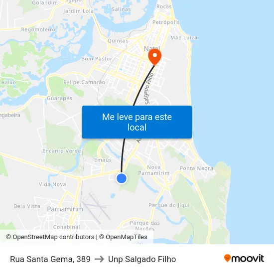Rua Santa Gema, 389 to Unp Salgado Filho map