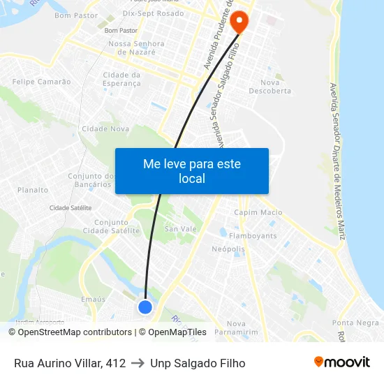 Rua Aurino Villar, 412 to Unp Salgado Filho map