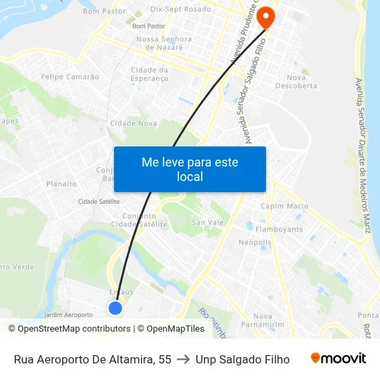 Rua Aeroporto De Altamira, 55 to Unp Salgado Filho map