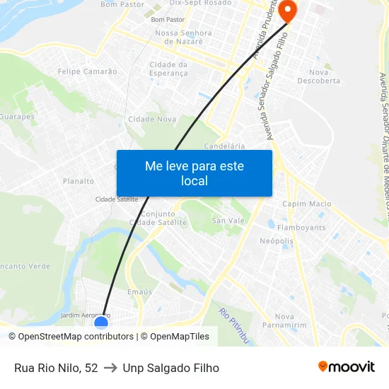 Rua Rio Nilo, 52 to Unp Salgado Filho map