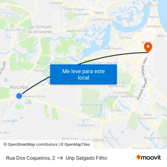 Rua Dos Coqueiros, 2 to Unp Salgado Filho map