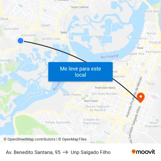 Av. Benedito Santana, 95 to Unp Salgado Filho map