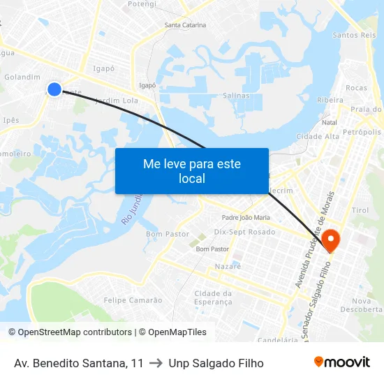 Av. Benedito Santana, 11 to Unp Salgado Filho map