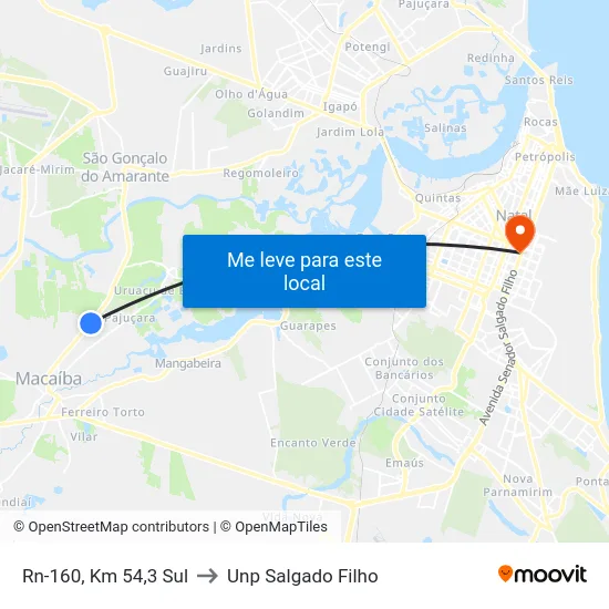 Rn-160, Km 54,3 Sul to Unp Salgado Filho map