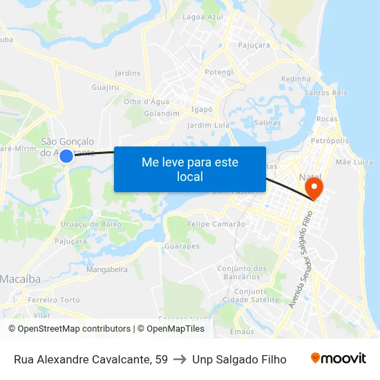 Rua Alexandre Cavalcante, 59 to Unp Salgado Filho map