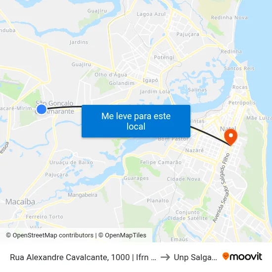 Rua Alexandre Cavalcante, 1000 | Ifrn Campus São Gonçalo to Unp Salgado Filho map