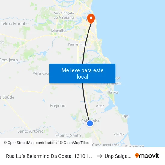 Rua Luís Belarmino Da Costa, 1310 | Centro De Goianinha to Unp Salgado Filho map