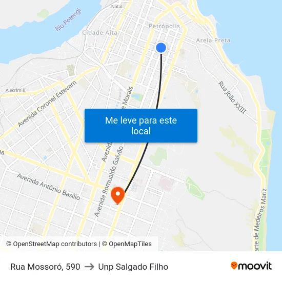 Rua Mossoró, 590 to Unp Salgado Filho map