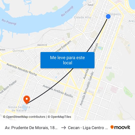 Av. Prudente De Morais, 181 | Praça Cívica / Clube Albatroz to Cecan - Liga Centro Avançado De Oncologia map