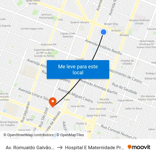 Av. Romualdo Galvão, 1960 to Hospital E Maternidade Promater map