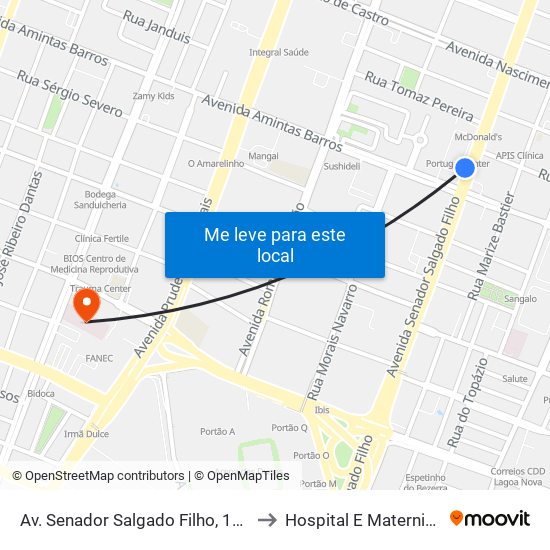 Av. Senador Salgado Filho, 1780 | Portugal Center to Hospital E Maternidade Promater map