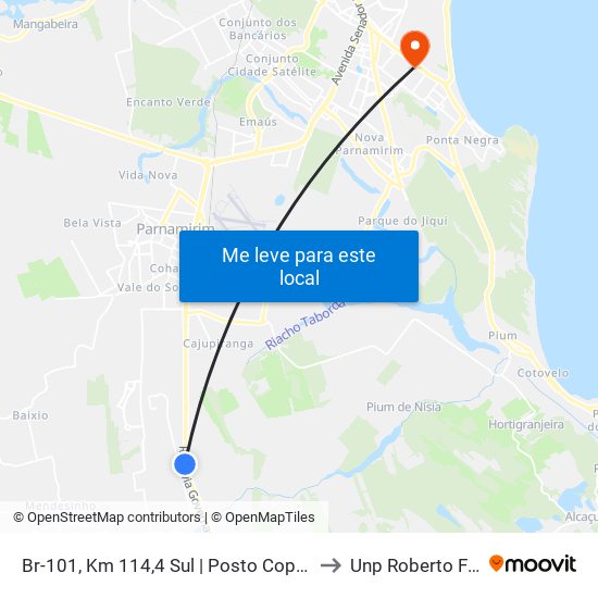Br-101, Km 114,4 Sul | Posto Copacabana to Unp Roberto Freire map