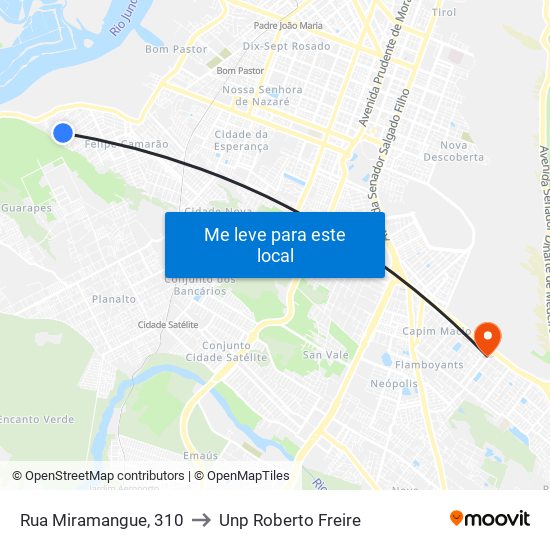 Rua Miramangue, 310 to Unp Roberto Freire map