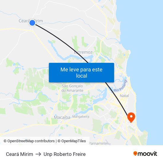 Ceará Mirim to Unp Roberto Freire map