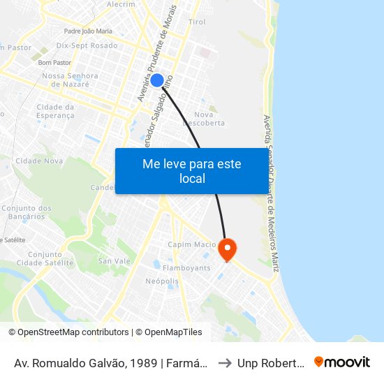 Av. Romualdo Galvão, 1989 | Farmácia Pague Menos to Unp Roberto Freire map