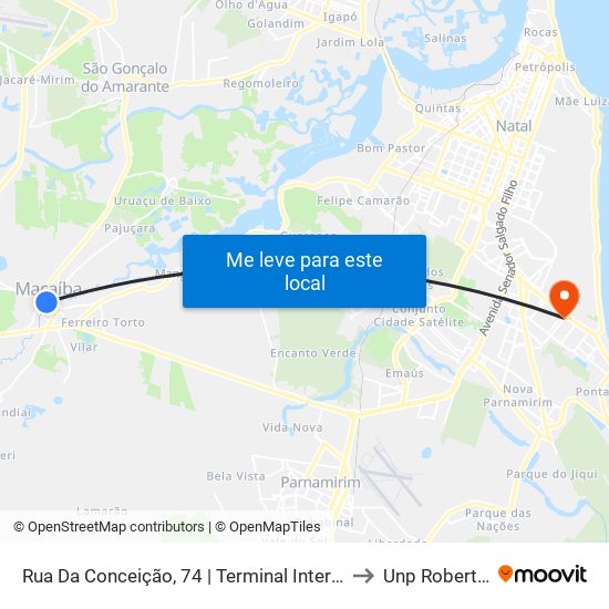 Rua Da Conceição, 74 | Terminal Interdistrital De Macaíba to Unp Roberto Freire map