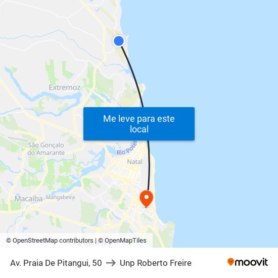Av. Praia De Pitangui, 50 to Unp Roberto Freire map