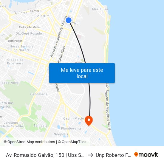 Av. Romualdo Galvão, 150 | Ubs São João to Unp Roberto Freire map