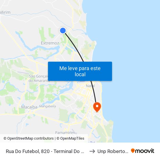 Rua Do Futebol, 820 - Terminal Do Central Parque to Unp Roberto Freire map