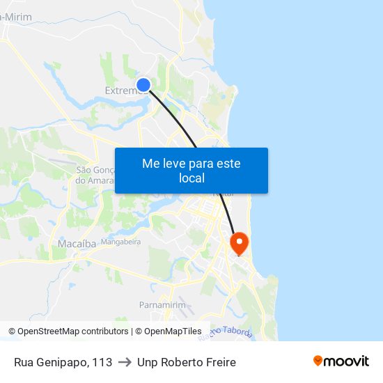 Rua Genipapo, 113 to Unp Roberto Freire map