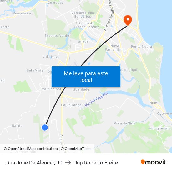 Rua José De Alencar, 90 to Unp Roberto Freire map