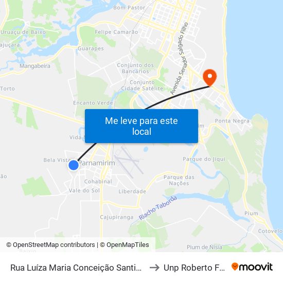 Rua Luíza Maria Conceição Santiago, 18 to Unp Roberto Freire map