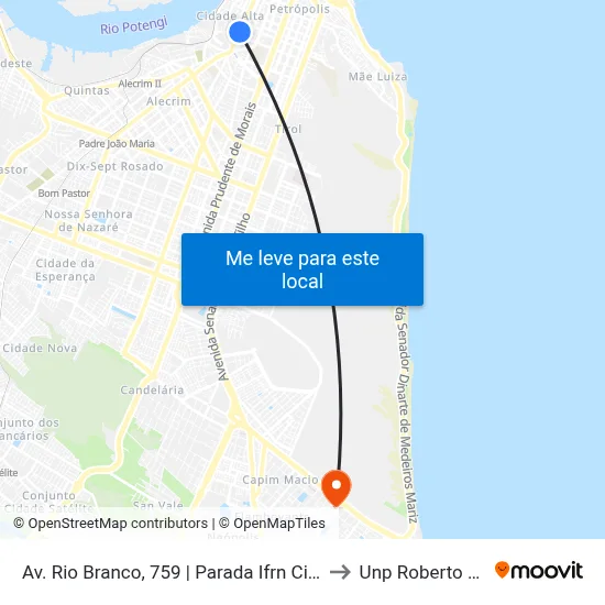 Av. Rio Branco, 759 | Parada Ifrn Cidade Alta to Unp Roberto Freire map
