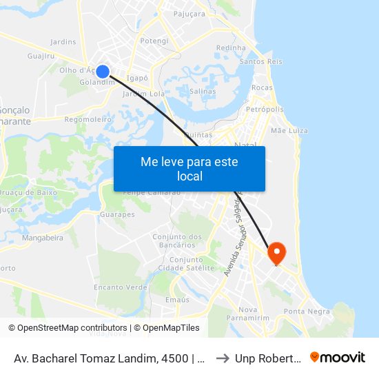 Av. Bacharel Tomaz Landim, 4500 | Posto Jota Flor IV to Unp Roberto Freire map
