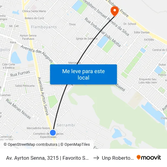Av. Ayrton Senna, 3215 | Favorito Supermercados to Unp Roberto Freire map