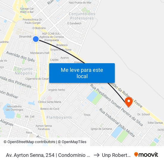 Av. Ayrton Senna, 254 | Condomínio Parque Das Flores to Unp Roberto Freire map